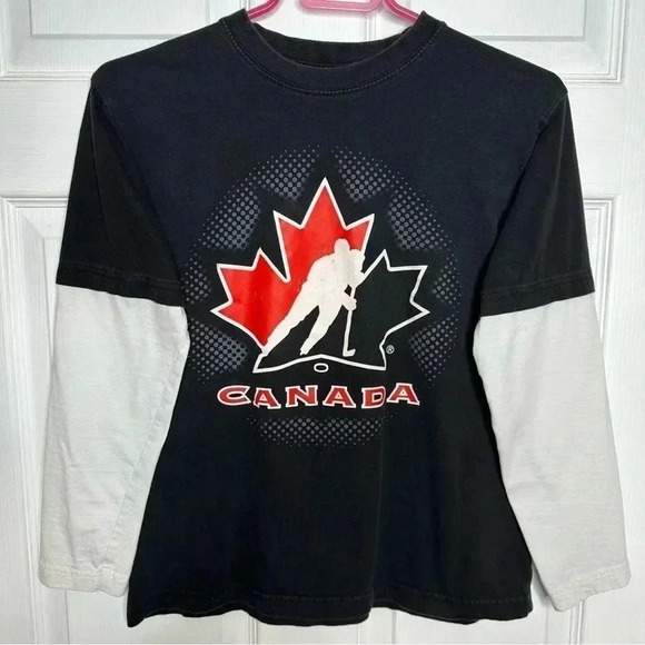 Hockey Canada Shirt Long Sleeved Black /Red  / White Size Large - Picture 1 of 16